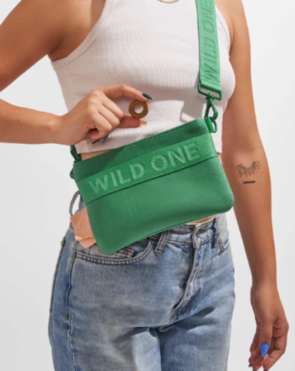 Wild One Spruce Green Recycled Knit Crossbody Treat Pouch Dog Walking Bag